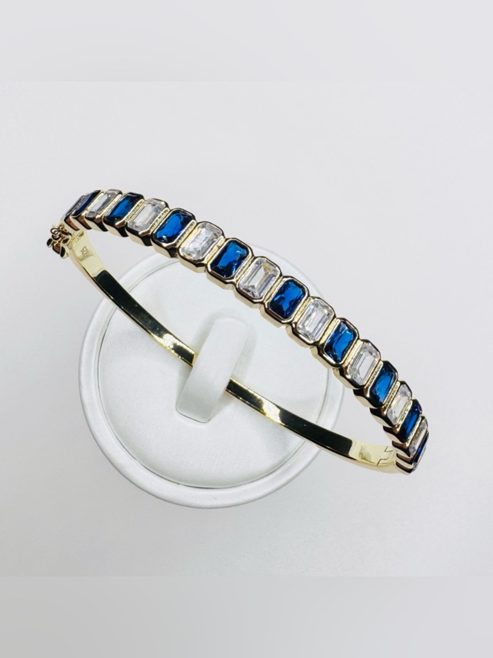 Blue Sapphire 18K GP and Sterling Silver Bangle Bracelet